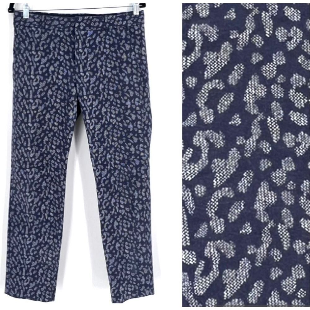 Banana Republic Women's Animal Print Flat Front Ryan Trouser Pant Navy Blue Sz 4